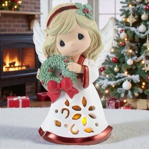 RARE Precious Moments Angel "Wreathed In Christmas" Resin LED Musical Figurine